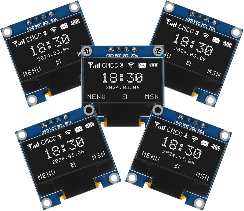 AiTrip 5PCS 0.96 Inch OLED I2C IIC Display Module 12864 128x64 Pixel SSD1306 Mini Self-Luminous OLED Screen Board Compatible with Arduino Raspberry Pi (White) - Image 1